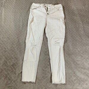 Tinseltown Womens 9 Denim Jeans White Skinny Ankle Distressed Button Fly Stretch